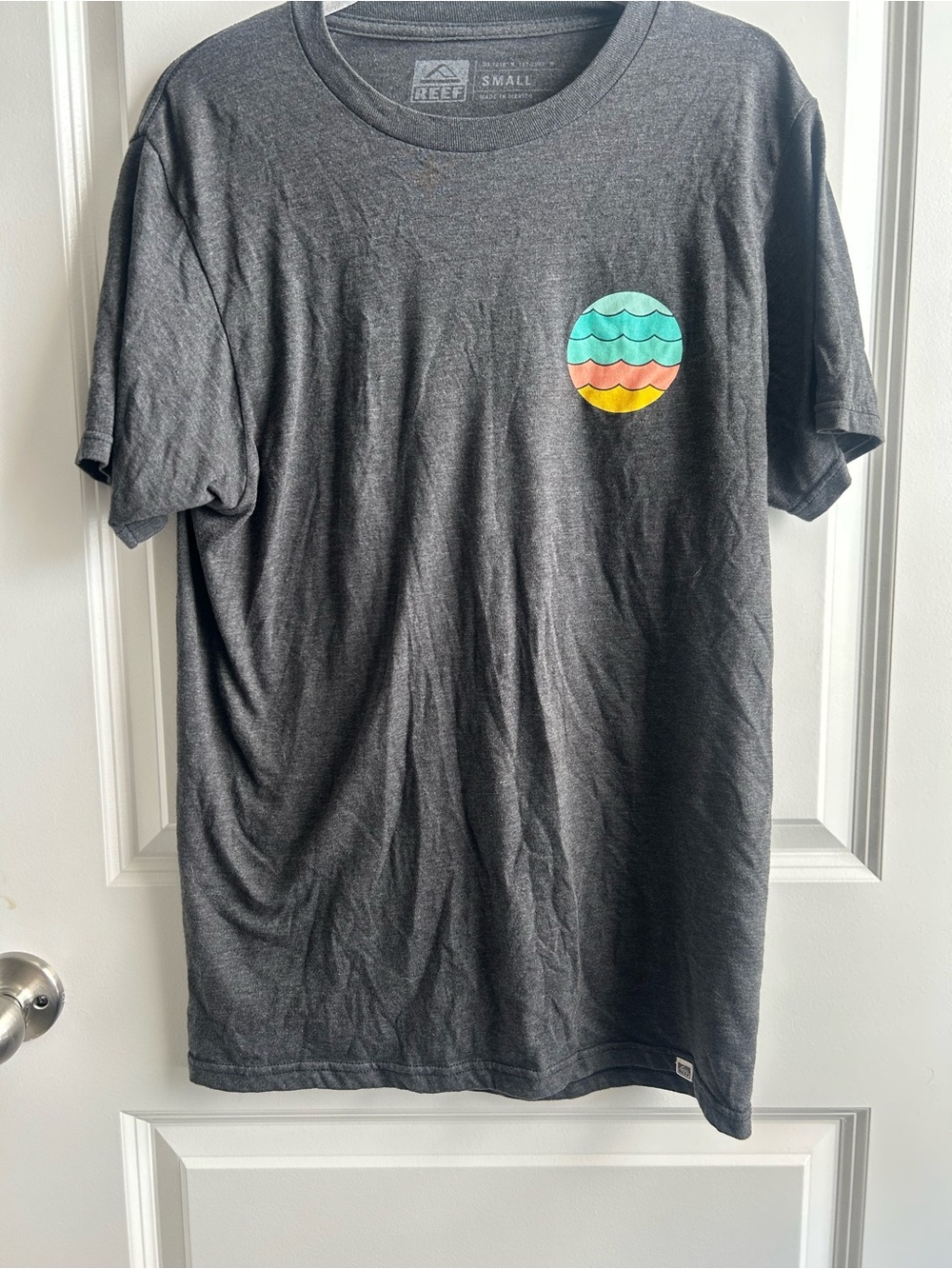 Reef Charcoal Short Sleeve Tee with Multicolor Wave Chest Graphic